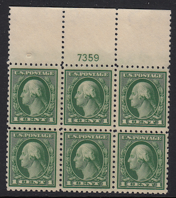 United States #424 Block of 6, MH hinge damage on back  Please see description.