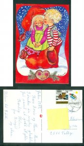 Denmark. 1987 Christmas Card .Seal + 280 Ore. Santa Girl & Boy Cookies, Snow,