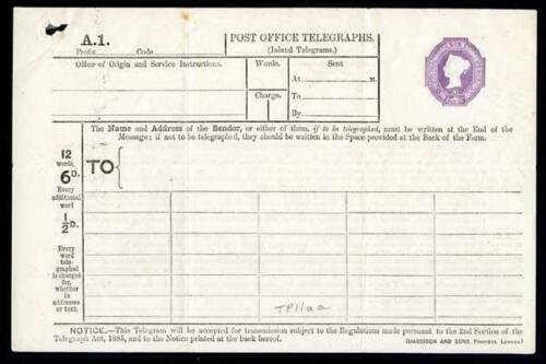 TP11aa QV 6d Post Office Telegraph Form Harrison and Sons 