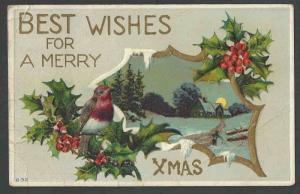 1915 PPC* Xmas Seal #WX16 On Heavily Embossed Xmas Card Has Bends