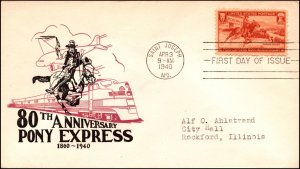 Scott 894 - 3 Cents Pony Express 1st Faultless FDC Typed Address Planty 894-22
