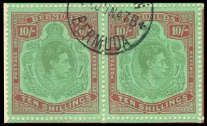 Bermuda 1947 KGVI 10s Plate 1 block BROKEN SCROLLS var VFU. SG 119b,119bd,119be.