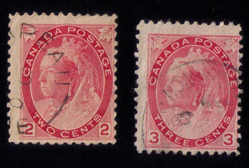 CANADA Sc #77-78 Used Two Stamps QV 2c and 3c F-VF