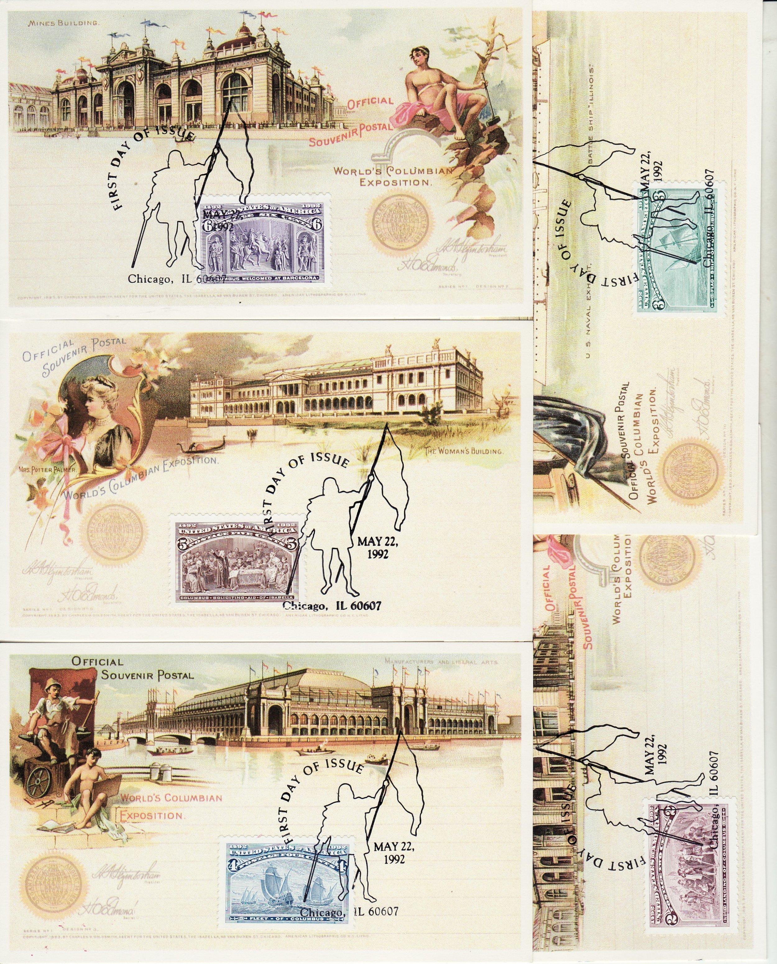 1992 U.S Columbian complete FDC set on 16 reissued postcards Sc# 2624 / ...