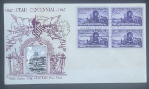 Scott 950 FDC 100th Anniv of Utah  Crosby Cachet