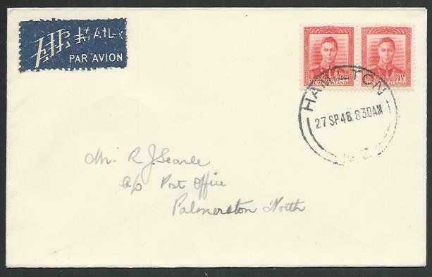 NEW ZEALAND 1948 first flight cover Hamilton to Palmerston North...........56757