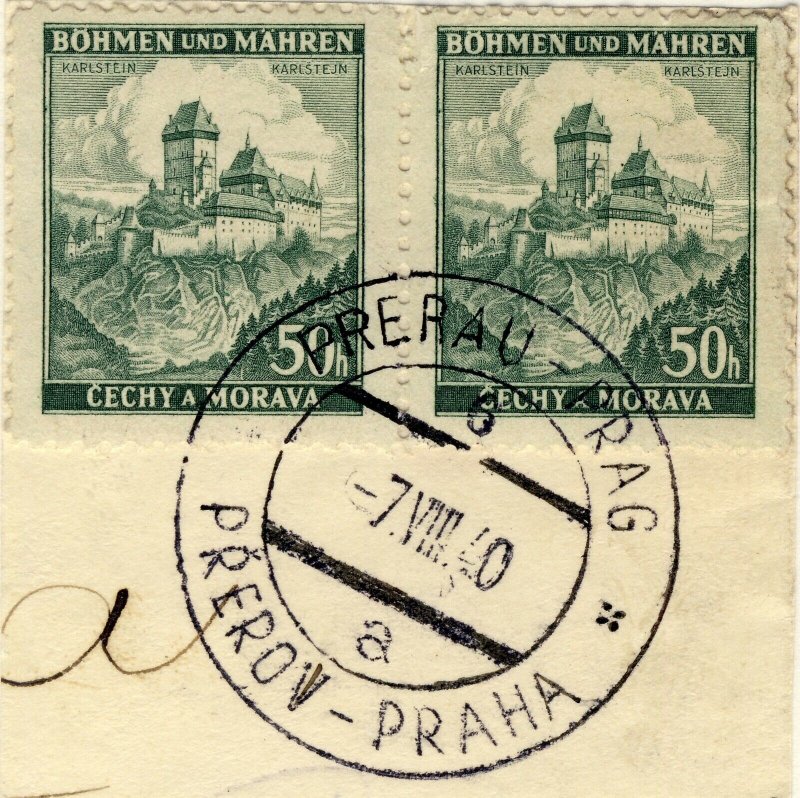 BÖHMEN u. MAHREN - 1940  PRERAU-PRAG / PŘEROV-PRAHA  TPO n°6a CDS on 2xMi.26