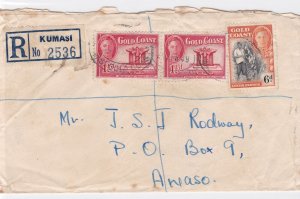 gold coast 1949 registered stamps cover to awaso      ref r13462