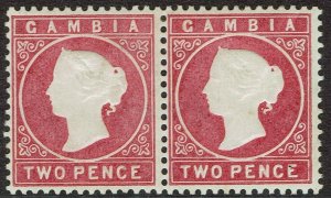 GAMBIA 1880 QV CAMEO 2D PAIR WMK CROWN CC UPRIGHT  