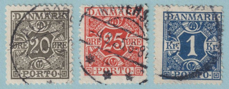 DENMARK J18, J19 AND J22  POSTAGE DUES  USED - GROUP OF THREE STAMPS