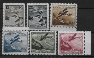 LIECHTENSTEIN 1930 Airmails set of six to 1fr - 17094