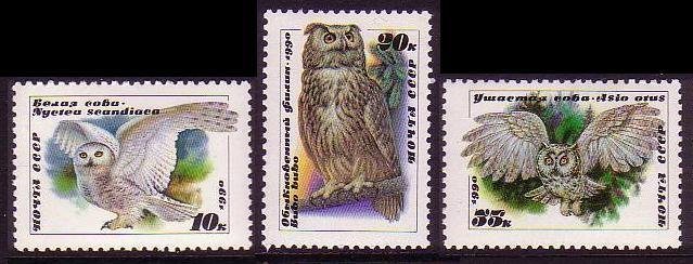 USSR Birds Owl 3v 1990 MNH SG#6117-6119 MI#6063-6065