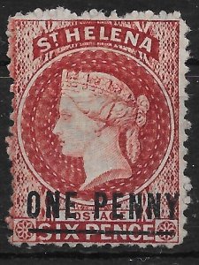 ST.HELENA SG8 1868 1d LAKE OVPT TYPE C PERF 12½ MTD MINT