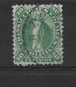 BOLIVIA 1870 MONUMENT STATUE SCULPTURE 10 CENTS GREEN USED MICHEL S2