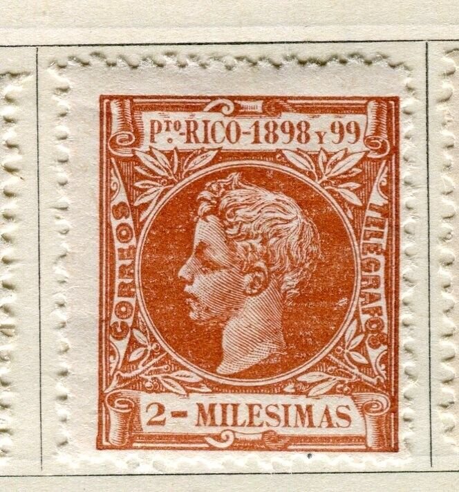 PUERTO RICO; 1898 early classic Bay King Alfonso Mint hinged 2m. value