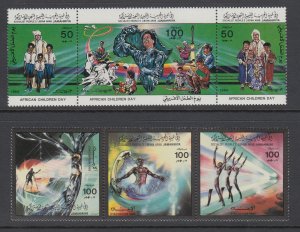 Libya Sc 1165, 1275 MNH. 1984 + 1985 Strips, 2 complete sets, VF