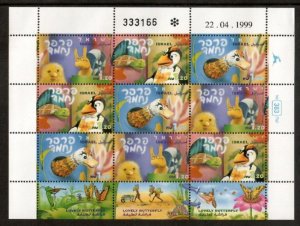 Israel 1999 - Kids Tv Lovely Butterfly - Sheet of 9 Stamps - Scott #1366-8 - MNH