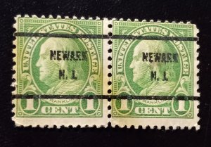 US #632 Used Precancel  Newark N.J Pair / Vertical