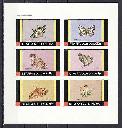 Staffa Local. 1982 issue. Butterflies IMPERF sheet of 6. ^