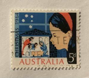 Australia 1964 Scott 384 used - 5p,  Christmas, Child looking at Nativity