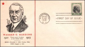 US 833 Warren Harding Linprint U/A FDC