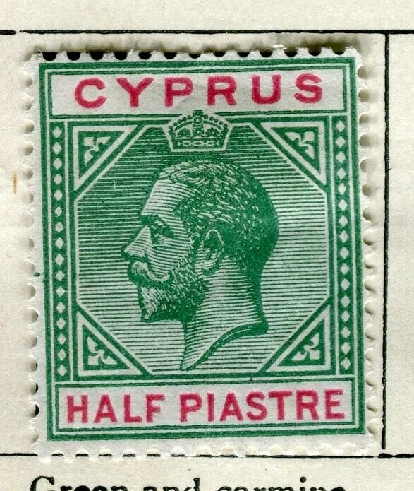 CYPRUS; 1912 early GV issue Mint hinged 1/2Pi. value