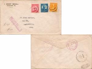 United States Pennsylvania Hanover Registered 1930 violet double ring  2c Ste...