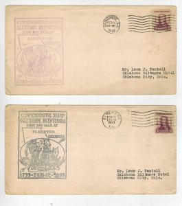 1933 GENERAL OGLETHORPE BICENTENNIAL GEORGIA 726 SET OF 2 UNOFFICIAL CANCELS