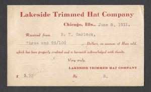 1911 POSTAL CARD CHICAGO IL LAKESIDE TRIMMED HAT CO