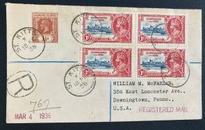 1936 St Kitts & Nevis Registered cover to Usa King George V Silver Jubilee Stamp