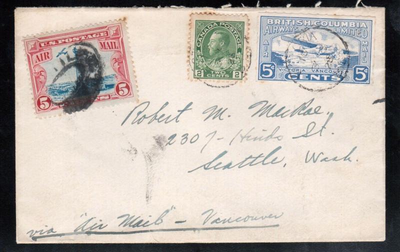 Canada #CL44 With USA Airmail On Cover To Seattle Via Air Mail Vancouver