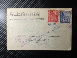 1929 Republic of Honduras Cover Puerto Cortes to Stuttgart Germany via New York