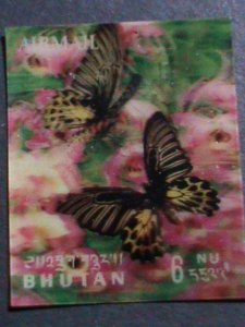 ​BHUTAN 1969 SC#101G COLORFUL BEAUTIFUL LOVELY BUTTERFLIES -3D MNH VF LAST ONE