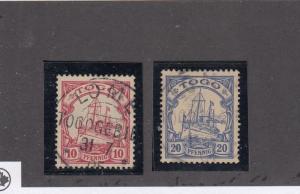 GERMAN OFFICES TOGO # 9-10 VF-10-20pf SUPERB SON CANCELS COLLECTED FOR PMKS