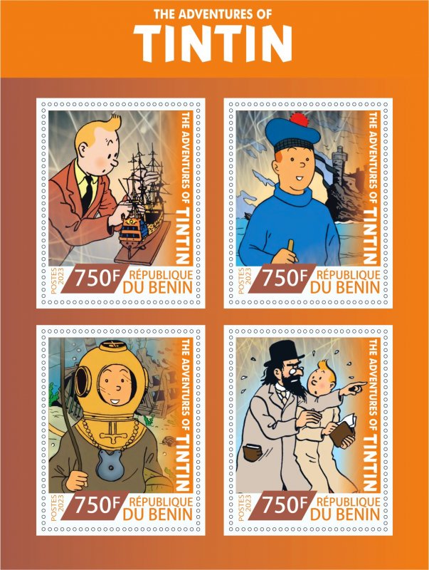 Stamps.Comic Adventures of Tintin 2023 year, 1+1 sheets  perforated  NEW