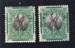 South Africa 1930 1/p green & black Springbok, Scott 33a-33b used, value = 50c