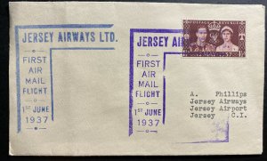 1937  England First Flight Airmail Cover To Jersey Channel Island