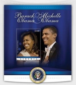 Liberia 2010 - President Obama & Michelle - Souvenir Stamp Sheet Scott #2649 MNH