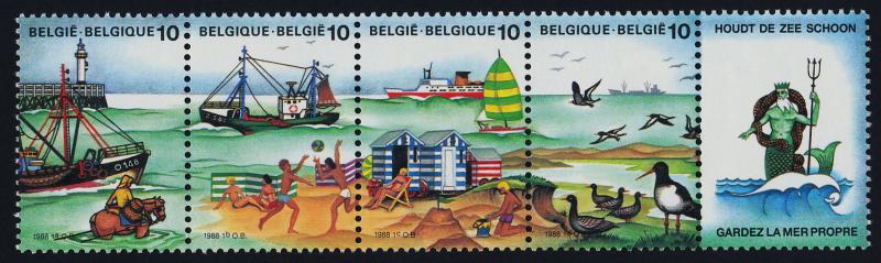 Belgium 1283 + label on right MNH Ships, Lighthouse, Birds, Horse