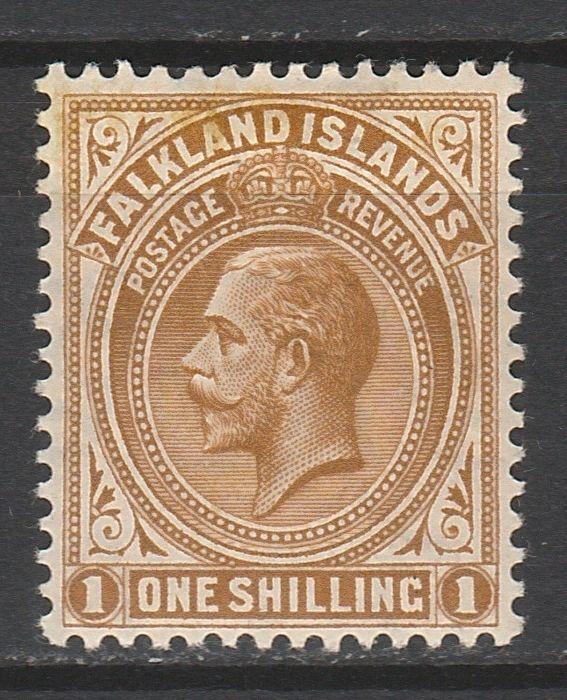 FALKLAND ISLANDS 1912 KGV 1/- WMK MULTI CROWN CA