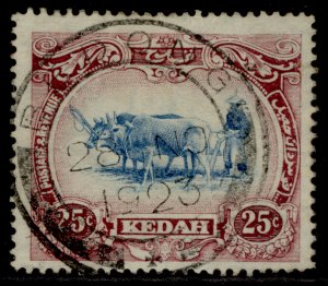 MALAYSIA - Kedah GV SG23, 25c blue & purple, USED. Cat £38. CDS