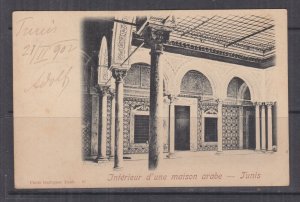 TUNISIA, 1902 ppc. Tunis, Interior of Arab House, 5c. Tunis to Austria.