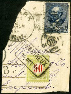 US Stamps # 216 1888 tied to piece w/ Swiss 5 Fr postage due