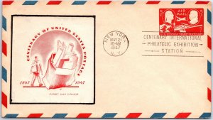 U.S. FIRST DAY COVER STAMPED ENVELOPE CENTENARY OF UNITED STATES POSTAGE 1947