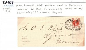 GB WALES Cover *BUTE DOCKS D57* Scarce 3VOD DUPLEX Freight List 1890 ZA163