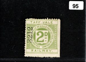 GB Wales *TAFF VALE RAILWAY* Letter Stamp 2d Mint MM ex TVR Collection WHITE95