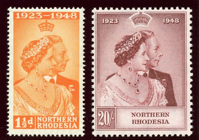 Northern Rhodesia 1948 KGVI Silver Wedding set complete MNH. SG 48-49. Sc 48-49.