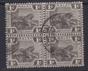 Malay States 1923 Tiger 1c Block of 4 Fine Used SG 53 VGC