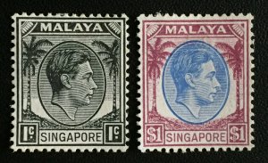 Straits Settlements SINGAPORE 1948 KGVI 1c & $1 P.14 MINT SG#1&13 M3544