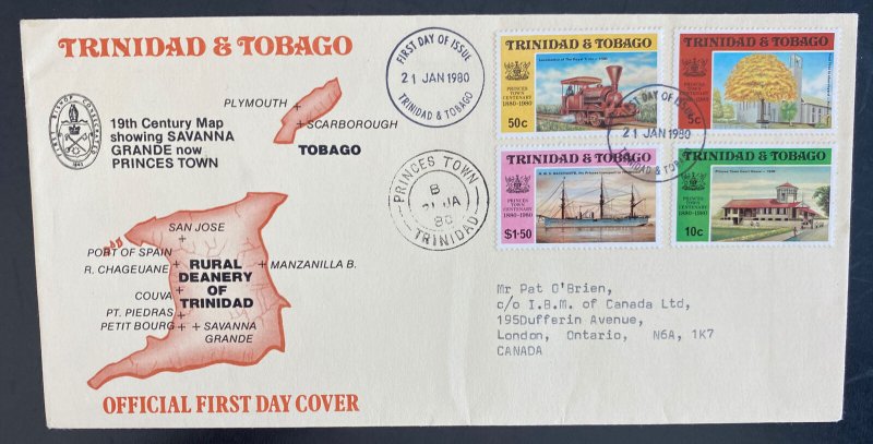 1980 Trinidad & Tobago First Day Cover FDC To London Canada Rural Deanery